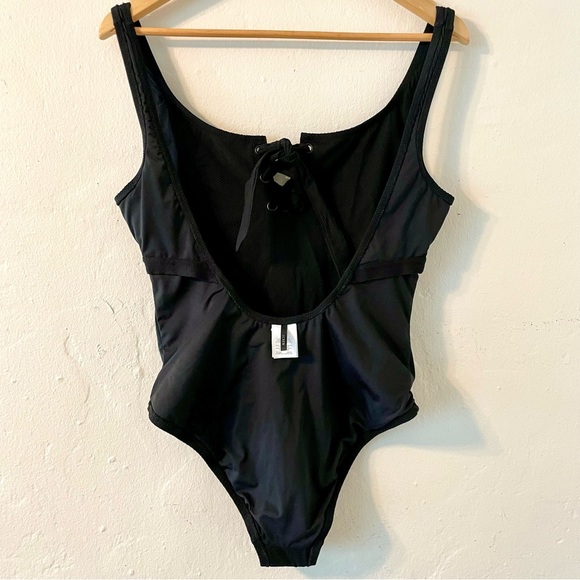 J Crew Swimsuit Piqué Lace-up, Black Sz 8 - Picture 7 of 14
